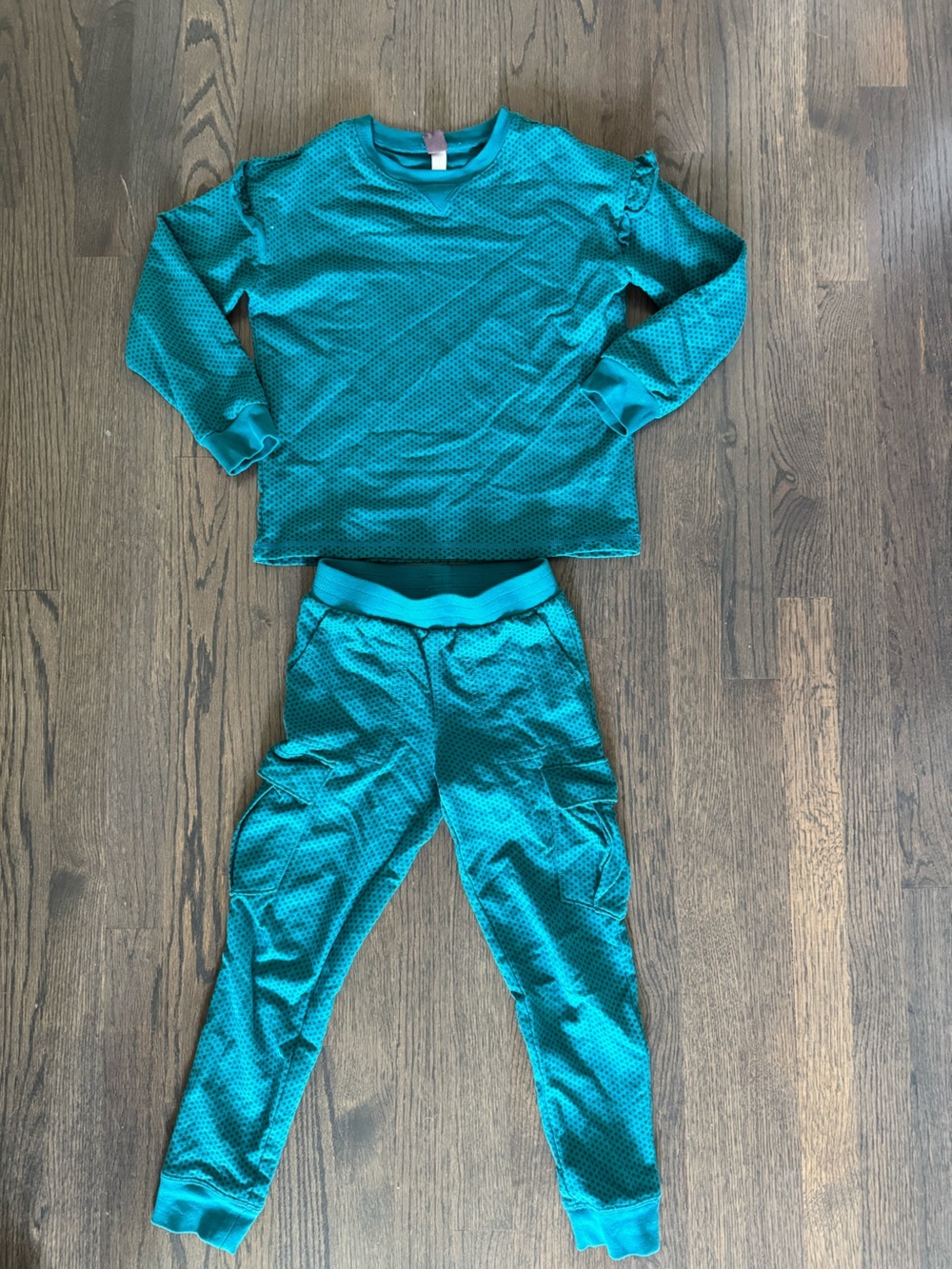 Tea Collection Girls Teal Polka Dot Cargo Jogger Set Sizes 7/8